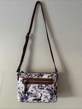 Rosetti Floral Crossbody with Brown Trim and Adjustable Strap